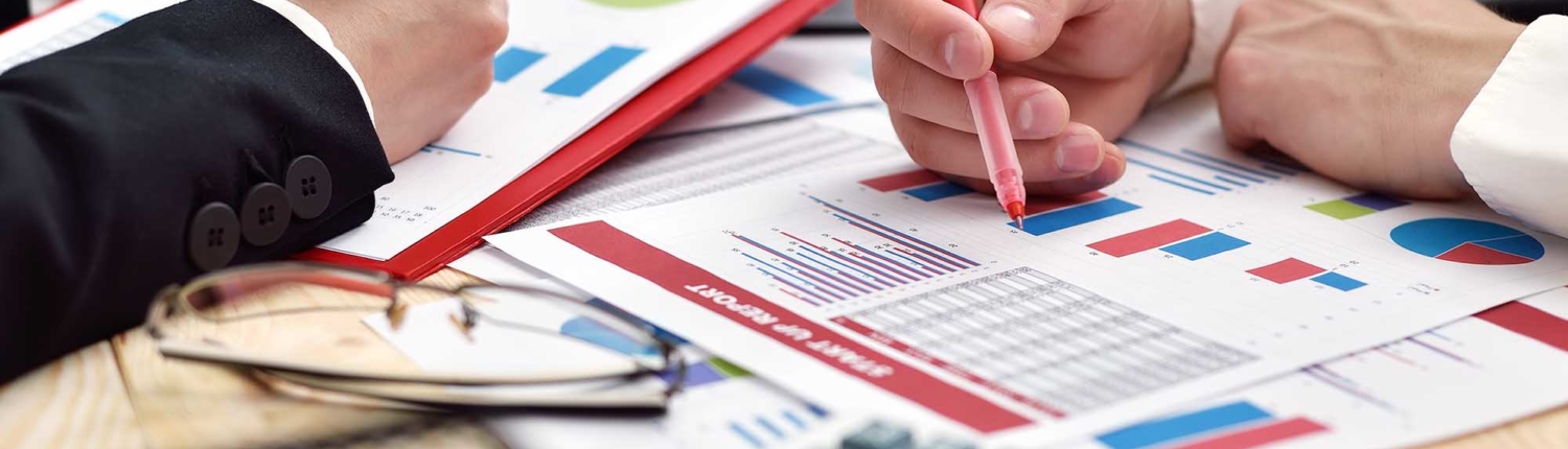 Close up view of financial workers performing an audit
